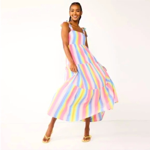 Draper James Dresses & Skirts - Draper James RSVP Maxi Dress Women's Size XL Rainbow Stripe Tie Strap